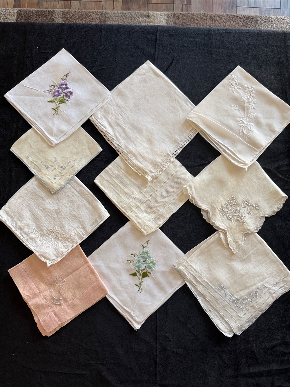 Embroidered Linen Handkerchief Set - Ivory & Pastel Colors
